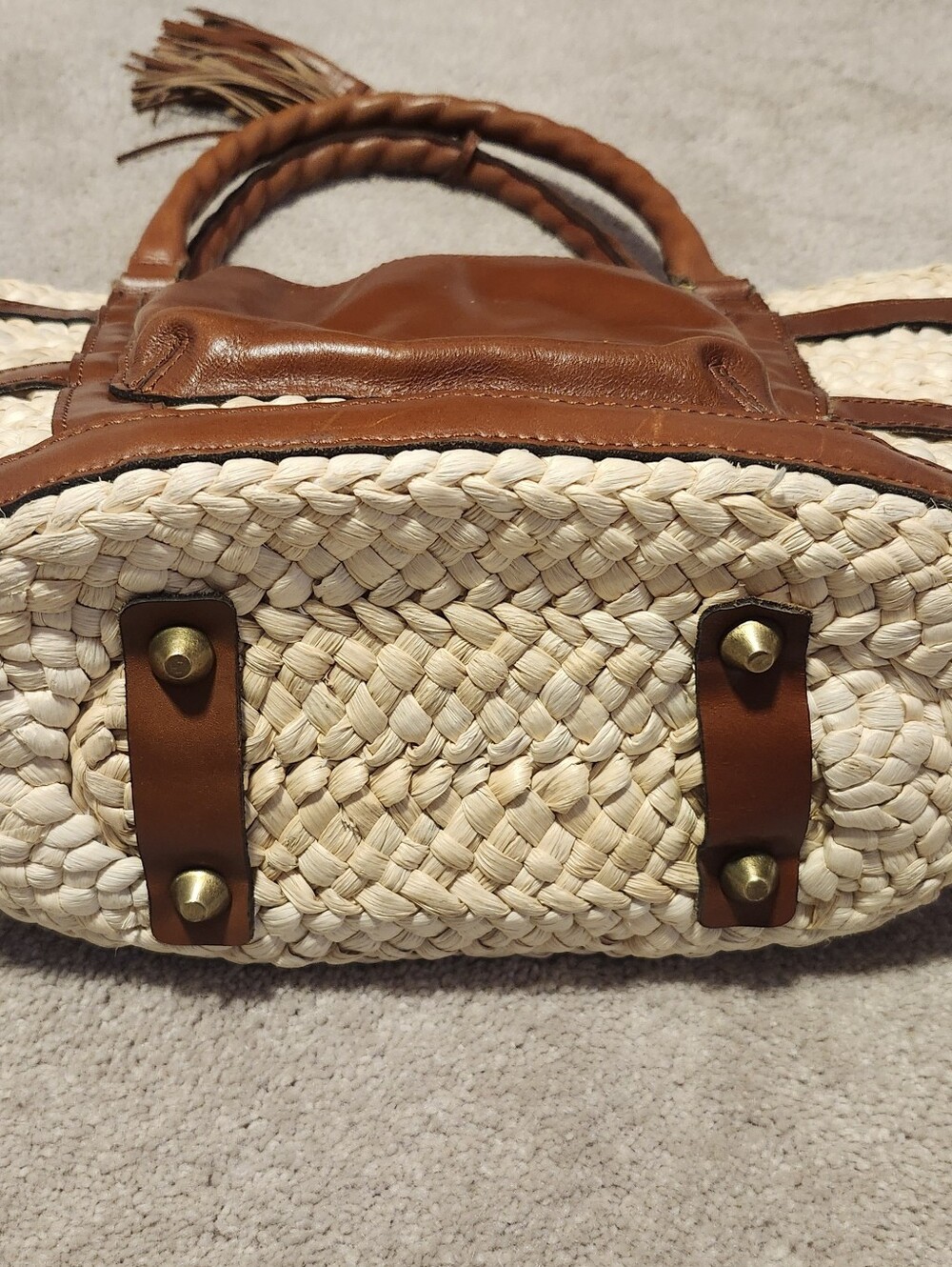 Patricia Nash Leather & Straw Woven Tote Purse EUC - Picture 8 of 10